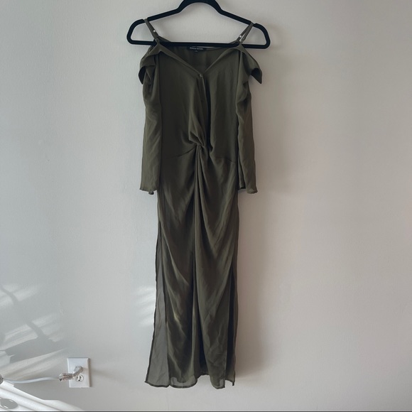 Flying Tomato Womens Blouse Sz Small Green Cold Shoulder Sheer Maxi - Picture 3 of 10